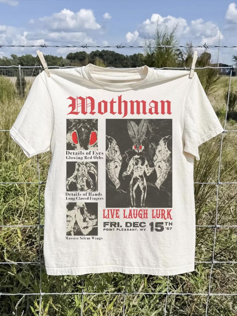 Mothman Graphic Tee - White with Red Accent